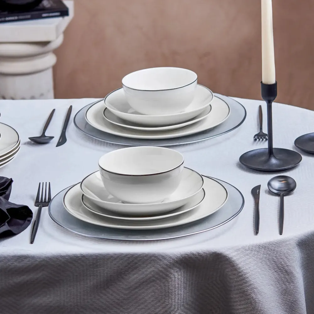 Online Leon 24-Piece Porcelain Dinner Set for 6 People, White Platinum See All Dinner Sets|Porcelain Dinner Sets