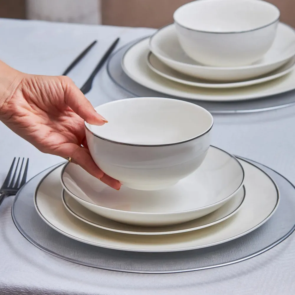 Online Leon 24-Piece Porcelain Dinner Set for 6 People, White Platinum See All Dinner Sets|Porcelain Dinner Sets