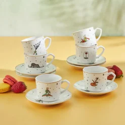 Outlet Little Prince 12-Piece Porcelain Espresso Turkish Coffee Cup Set for 6 People, 80ml, White Multi Espresso & Turkish Coffee Cup Sets