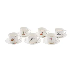 Outlet Little Prince 12-Piece Porcelain Espresso Turkish Coffee Cup Set for 6 People, 80ml, White Multi Espresso & Turkish Coffee Cup Sets