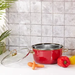 Discount Love of Kitchen Retro Enamel Induction Frying Pot, 22cm, Red Pots|Induction Cookware