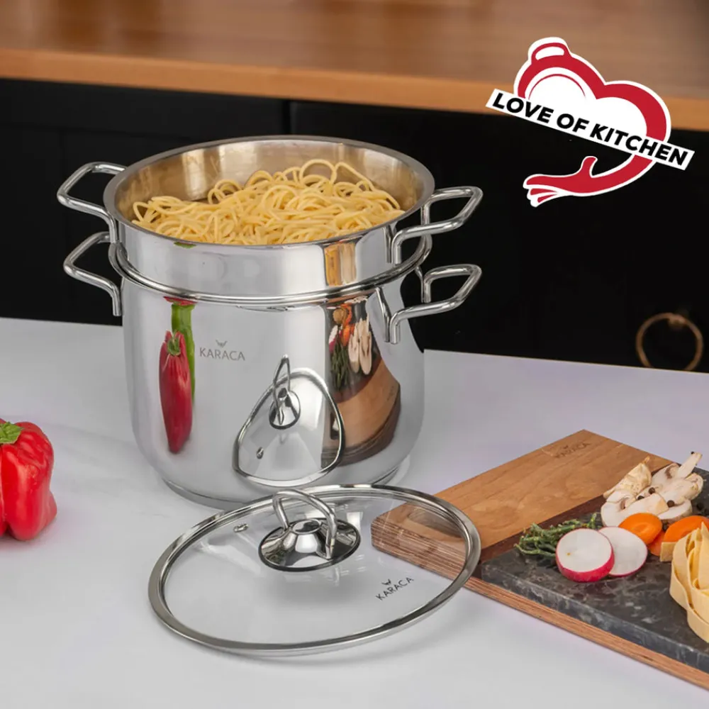 New Love of Kitchen Stainless Steel Induction Spaghetti Stockpot with Lid, 20cm, Silver Pots|Induction Cookware