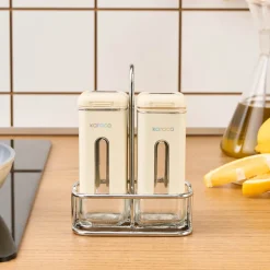 Luminous 3-Piece Glass Salt and Pepper Shaker, Cream Salt And Pepper Shakers