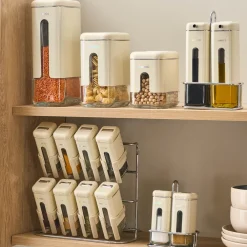 Discount Luminous 9-Piece Porcelain Spice Jar Set, Cream Storage Jars