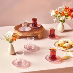 Sale Luna 12-Piece Turkish Tea Set for 6 People, 130ml, Light Pink Turkish Tea Sets