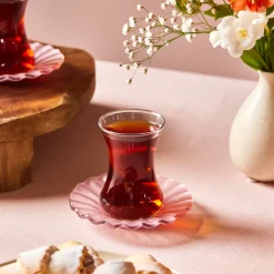 Sale Luna 12-Piece Turkish Tea Set for 6 People, 130ml, Light Pink Turkish Tea Sets