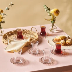 Outlet Luna 12-Piece Turkish Tea Set for 6 People, 130ml, Light Brown Turkish Tea Sets