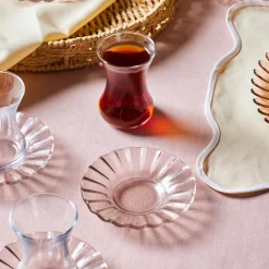 Outlet Luna 12-Piece Turkish Tea Set for 6 People, 130ml, Light Brown Turkish Tea Sets