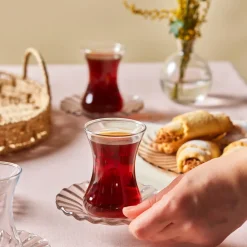 Outlet Luna 12-Piece Turkish Tea Set for 6 People, 130ml, Light Brown Turkish Tea Sets