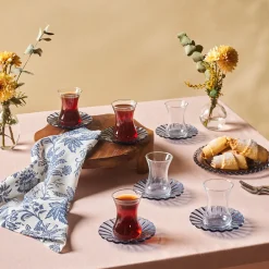 Sale Luna 12-Piece Turkish Tea Set for 6 People, 130ml, Light Blue Turkish Tea Sets