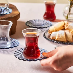 Sale Luna 12-Piece Turkish Tea Set for 6 People, 130ml, Light Blue Turkish Tea Sets