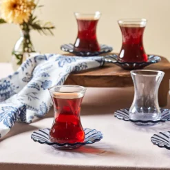 Sale Luna 12-Piece Turkish Tea Set for 6 People, 130ml, Light Blue Turkish Tea Sets