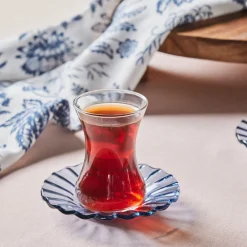 Sale Luna 12-Piece Turkish Tea Set for 6 People, 130ml, Light Blue Turkish Tea Sets