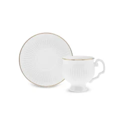 Clearance Malta 12-Piece Bone Espresso Turkish Coffee Cup Set for 6 People, 100ml, White Gold Espresso & Turkish Coffee Cup Sets