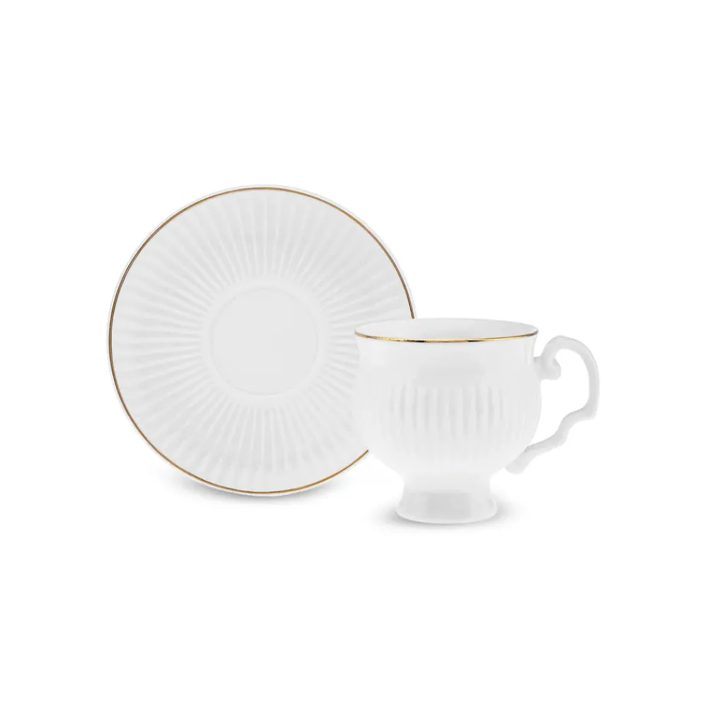 Clearance Malta 12-Piece Bone Espresso Turkish Coffee Cup Set for 6 People, 100ml, White Gold Espresso & Turkish Coffee Cup Sets