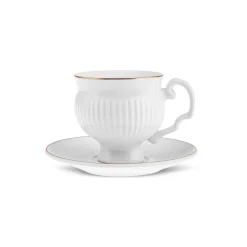 Clearance Malta 12-Piece Bone Espresso Turkish Coffee Cup Set for 6 People, 100ml, White Gold Espresso & Turkish Coffee Cup Sets