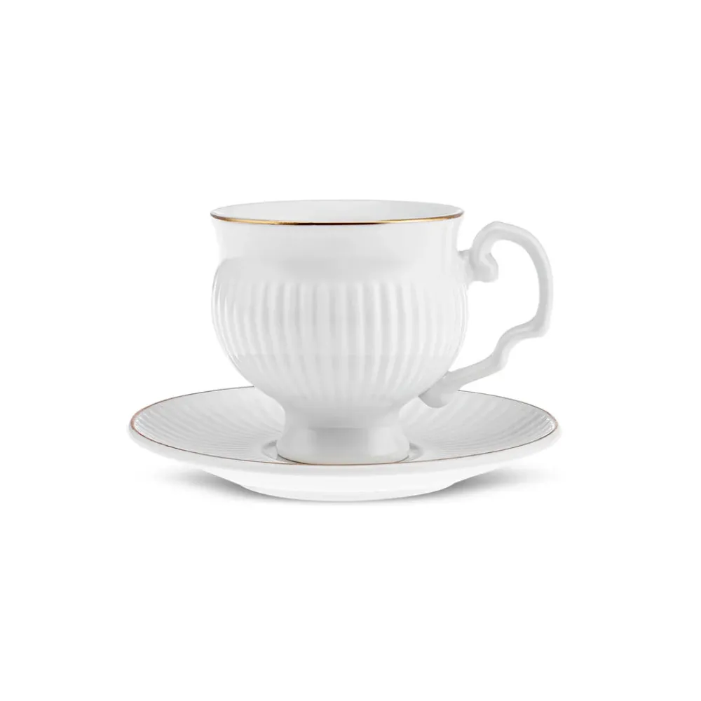 Clearance Malta 12-Piece Bone Espresso Turkish Coffee Cup Set for 6 People, 100ml, White Gold Espresso & Turkish Coffee Cup Sets