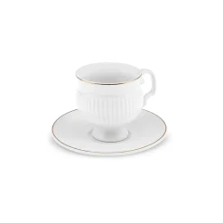 Clearance Malta 12-Piece Bone Espresso Turkish Coffee Cup Set for 6 People, 100ml, White Gold Espresso & Turkish Coffee Cup Sets