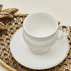 Outlet Malta 12-Piece Porcelain Espresso Turkish Coffee Cup Set for 6 People, 100ml, White Gold Espresso & Turkish Coffee Cup Sets