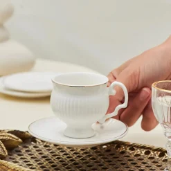 Outlet Malta 12-Piece Porcelain Espresso Turkish Coffee Cup Set for 6 People, 100ml, White Gold Espresso & Turkish Coffee Cup Sets