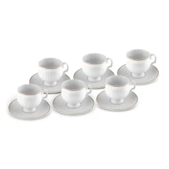 Outlet Malta 12-Piece Porcelain Espresso Turkish Coffee Cup Set for 6 People, 100ml, White Gold Espresso & Turkish Coffee Cup Sets