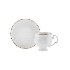 Outlet Malta 12-Piece Porcelain Espresso Turkish Coffee Cup Set for 6 People, 100ml, White Gold Espresso & Turkish Coffee Cup Sets