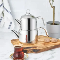 Outlet Manes Stainless Steel Induction Teapot Set, Medium, Metal Turkish Coffee Pots|Turkish Teapots