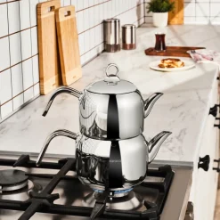 Outlet Manes Stainless Steel Induction Teapot Set, Medium, Metal Turkish Coffee Pots|Turkish Teapots