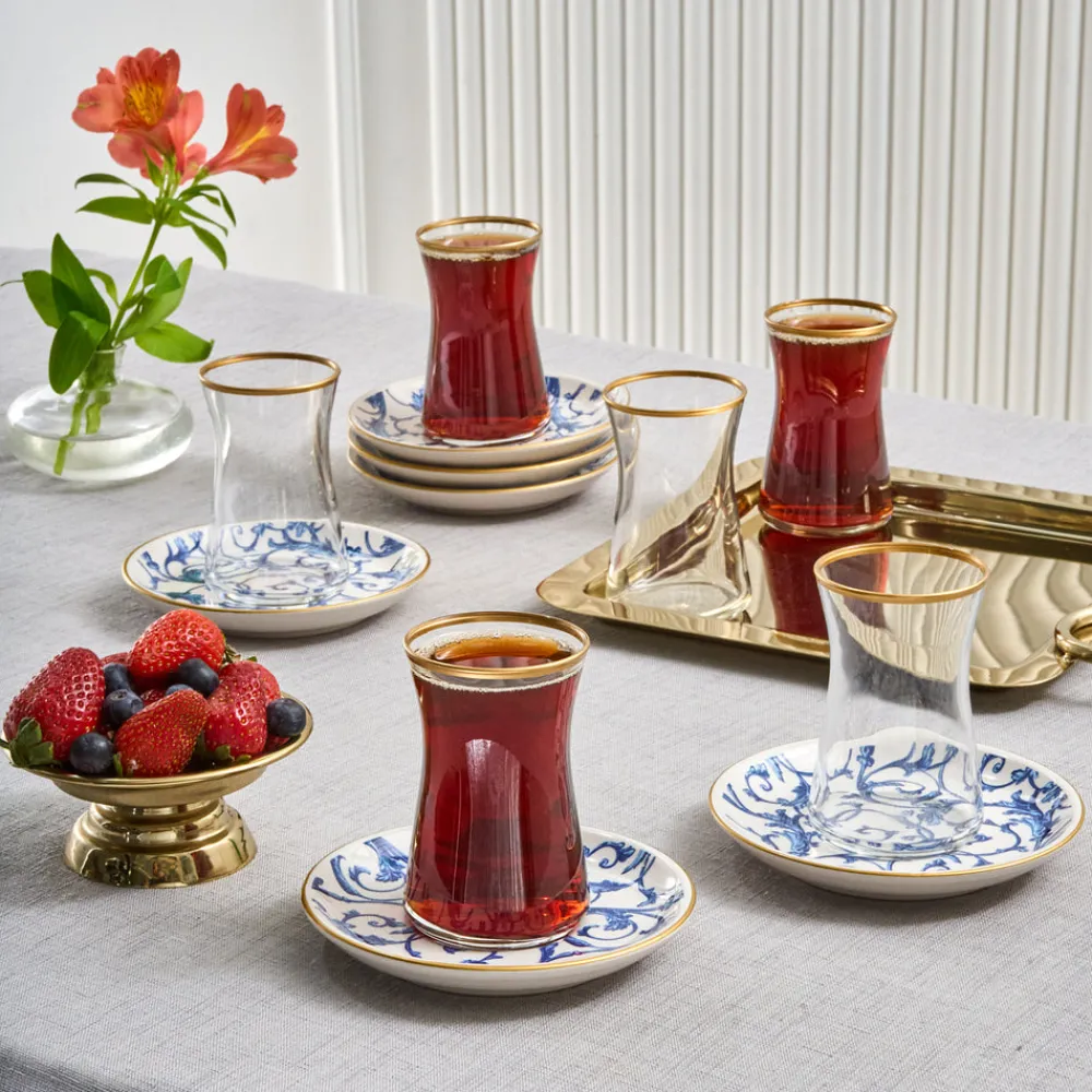 Discount Mare 12-Piece Glass Turkish Tea Set for 6 People, 170ml, Transparent Turkish Tea Sets