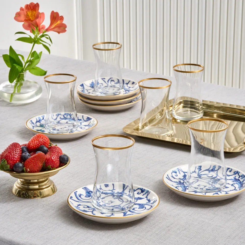 Discount Mare 12-Piece Glass Turkish Tea Set for 6 People, 170ml, Transparent Turkish Tea Sets