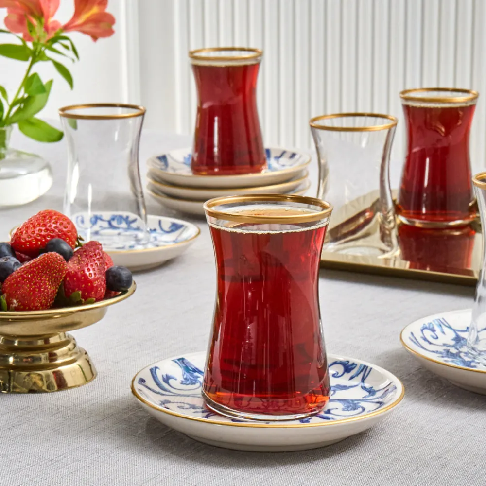 Discount Mare 12-Piece Glass Turkish Tea Set for 6 People, 170ml, Transparent Turkish Tea Sets