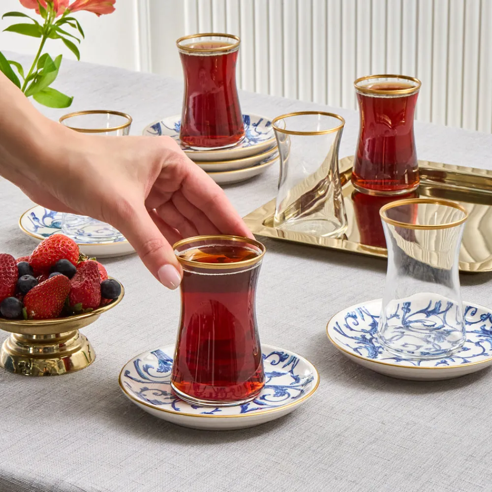 Discount Mare 12-Piece Glass Turkish Tea Set for 6 People, 170ml, Transparent Turkish Tea Sets