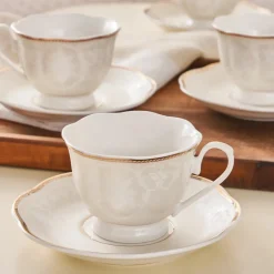 Sale Margaret 12-Piece Porcelain Espresso Turkish Coffee Cup Set for 6 People, 80ml, White Espresso & Turkish Coffee Cup Sets