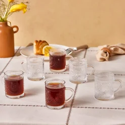 Outlet Margo 6-Piece Glass Turkish Tea Set for 6 People, 155ml, Transparent Turkish Tea Sets