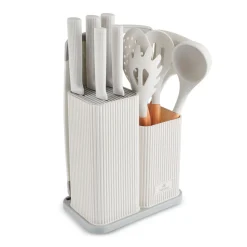 Sale Massimo 12-Piece Knife Block Set, Chopping Board and Kitchen Utensil Set, Cream Knife Sets