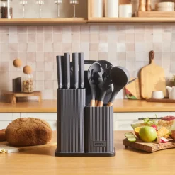 Clearance Massimo 12-Piece Knife Block Set, Chopping Board and Kitchen Utensil Set, Anthracite Knife Sets