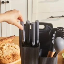 Clearance Massimo 12-Piece Knife Block Set, Chopping Board and Kitchen Utensil Set, Anthracite Knife Sets