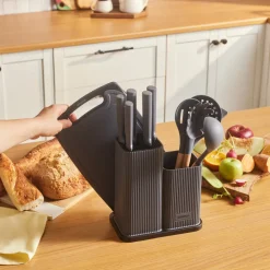 Clearance Massimo 12-Piece Knife Block Set, Chopping Board and Kitchen Utensil Set, Anthracite Knife Sets