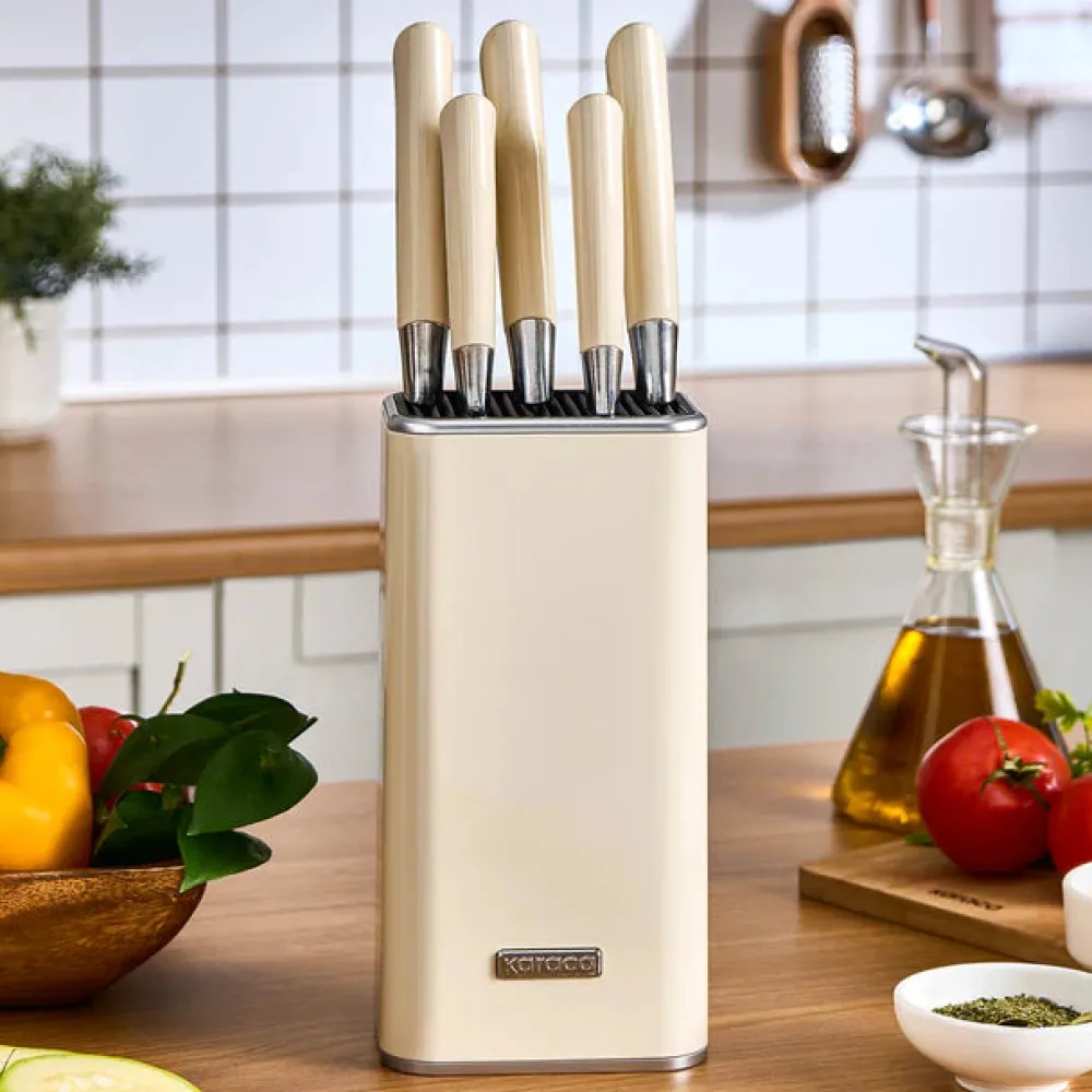 Sale Mastersharp 6-Piece Stainless Steel Knife Set with Stand, 30cm, Ecru Knife Sets