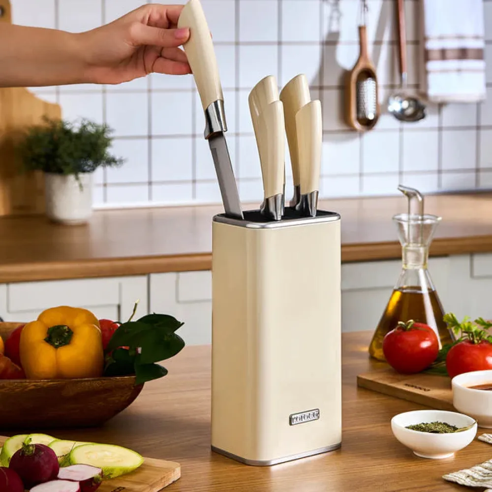 Sale Mastersharp 6-Piece Stainless Steel Knife Set with Stand, 30cm, Ecru Knife Sets