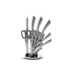Hot Meister Bremen 9-Piece German Stainless Steel Knife Set with Stand, Silver Knife Sets