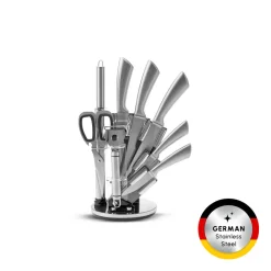 Hot Meister Bremen 9-Piece German Stainless Steel Knife Set with Stand, Silver Knife Sets