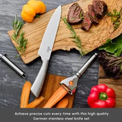 Hot Meister Bremen 9-Piece German Stainless Steel Knife Set with Stand, Silver Knife Sets