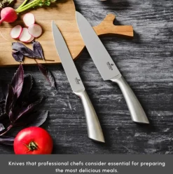 Hot Meister Bremen 9-Piece German Stainless Steel Knife Set with Stand, Silver Knife Sets