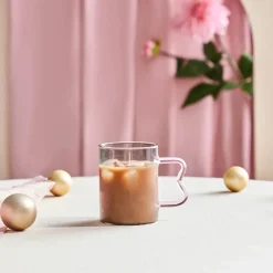 Sale Miracle Glass Mug, 450ml, Anthracite Pink Zigzag Mugs