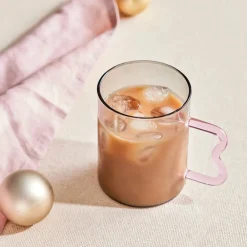 Sale Miracle Glass Mug, 450ml, Anthracite Pink Zigzag Mugs