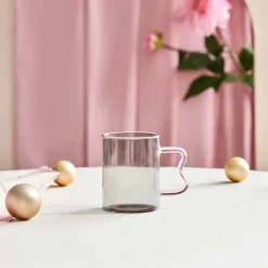 Sale Miracle Glass Mug, 450ml, Anthracite Pink Zigzag Mugs