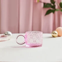Hot Miracle Glass Mug, 240ml, Powder Pink Circle Mugs