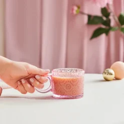 Hot Miracle Glass Mug, 240ml, Powder Pink Circle Mugs