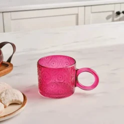 Hot Miracle Glass Mug, 240ml, Pink Circle Mugs